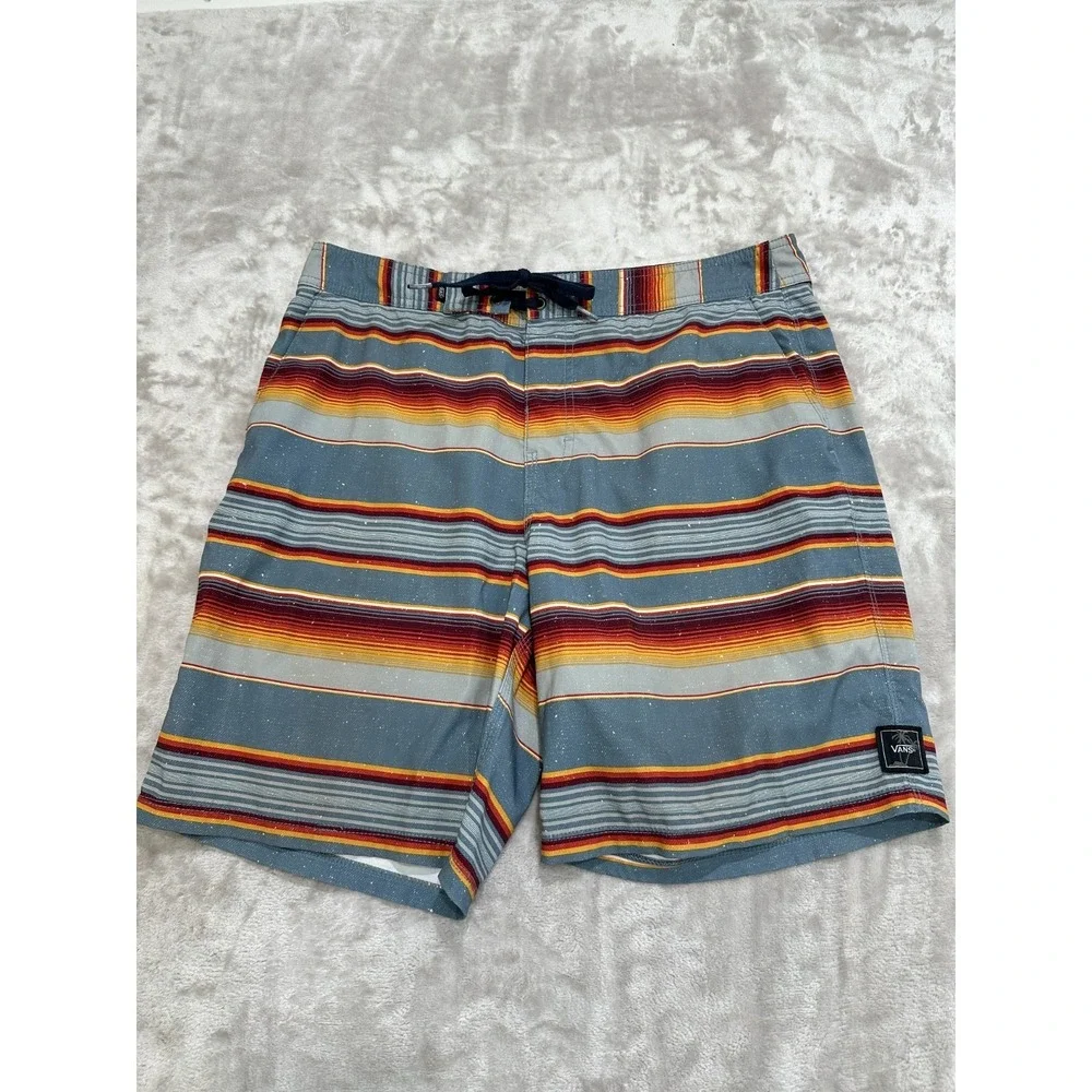 Vans Board Shorts Mens 33 Striped Polyester Stretch Trunks Pockets Drawstring